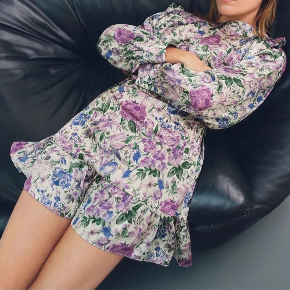 Zara satin effect multicolor floral printed mini dress 8310/332 - size large